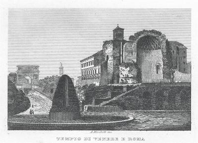 Roma Tempio di Venere, oceloryt, 1840
