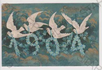 Nový rok - holubice 1904, litografie, plastická, D