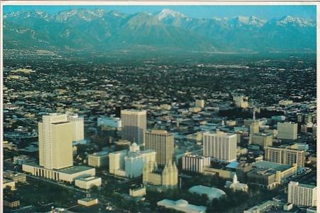 USA, Utah, Salt Lake City, letecký pohled 2 ks, prošlé se známkou