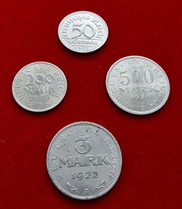 Lot Deutsches Reich 50 Pfennig, 3 Mark, 200 Mark, 500 Mark