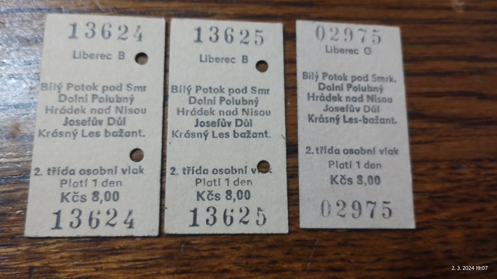 Kartónový lístok Liberec B, G8 3 ks - Zberateľstvo dopravy