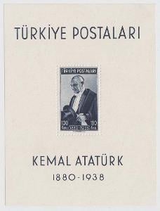 Turecko, 1939, 100 K aršík Kemal Atatürk, hledané, obvyklé arch. faldy