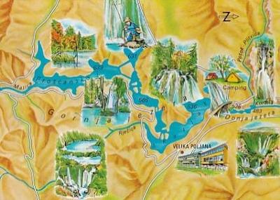 Chorvatsko, Plitvická jezera, mapka zajímavosti, neprošlá