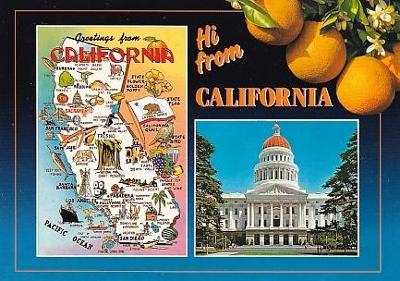USA, Kalifornia, mapka zajímavostí a Kapitol, neprošlá 
