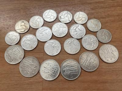 21 kusů stříbrných 5, 10 a 20 Kč, mince První Republika