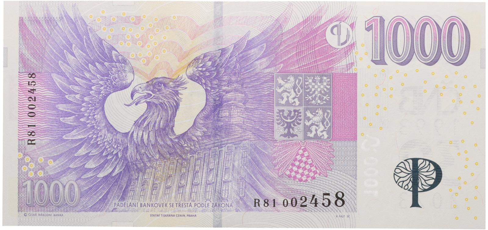 1000 Kč € 2008/2023 s prítlačou ČNB | séria R 81 002458 - Bankovky