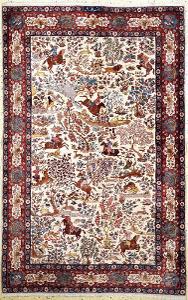 Indický orientální vlněný koberec Lahore s loveckými motivy 216x138 cm