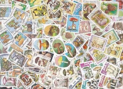 Houby - 100 různých razítkovaných známek 
