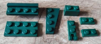 LEGO destička, dílky 1x2, 2x4, zaoblený dílek 1x4 - tmavě zelené