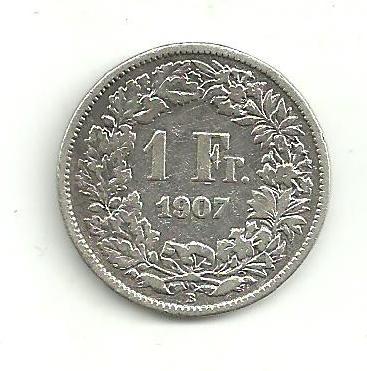 1 Frank Švajčiarsko 1907 striebro - Numizmatika