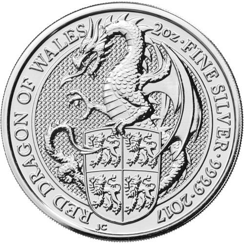 strieborná minca The Queens Beasts Red Dragon of Wales 2oz 2017 - Numizmatika