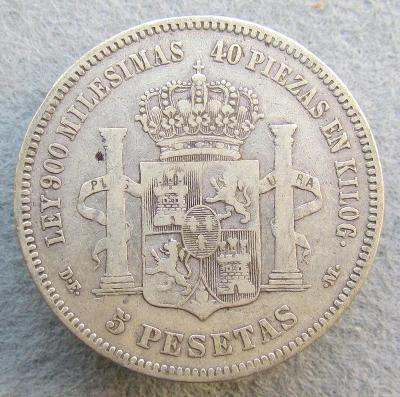 Španělsko 5 pesetas 1876
