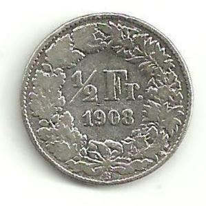 1/2 Frank Švajčiarsko 1908 striebro - Numizmatika