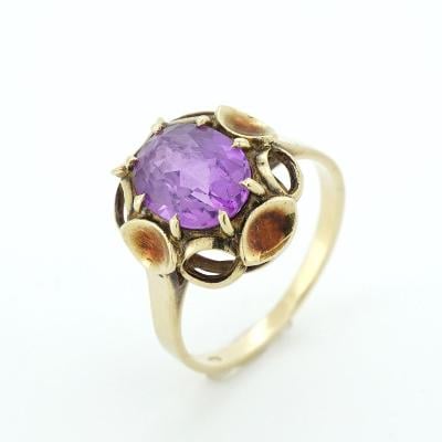 Zlatý prstýnek fialový kámen