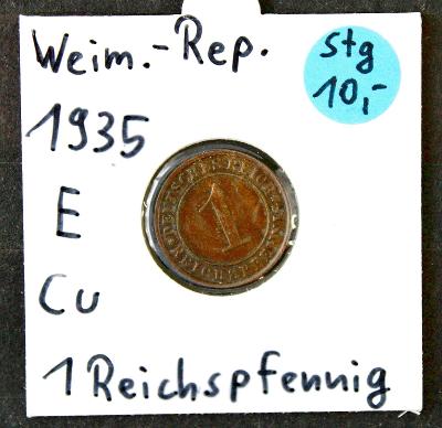 1 říšský fenik, 1935 Značka mincovny "E" - Muldenhütten / Mince (o9/1)