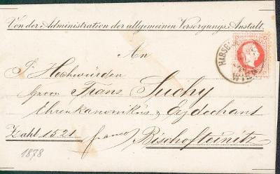 13C324 Skládaný dopis Vídeň - arciděkan Franz Suchý Horšovský Týn 1878