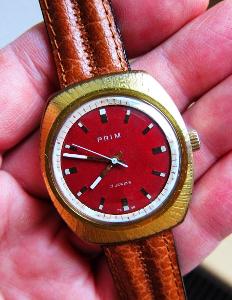 Pozlacené hodinky PRIM "SOUDEK" 17 jewels s řemínkem PRIM - funkční