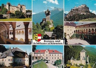 Rakousko, Kärnten, hrady a zámky, prošlá se známkou