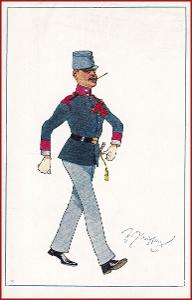 Armáda * vojáci, uniforma, karikatura, humor, sign. Schönpflug * A023