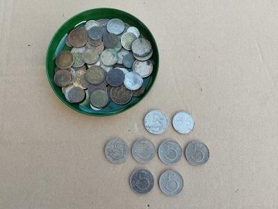 5kčs mince do sbírky + další mince v misce -  konvolut minci