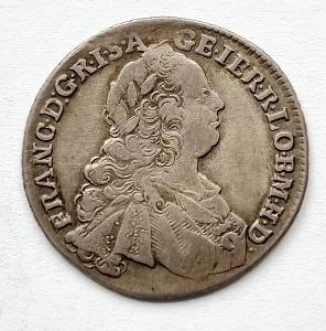 Stříbrný 17 krejcar 1763, Praha, František Štěpán Lotrinský. 