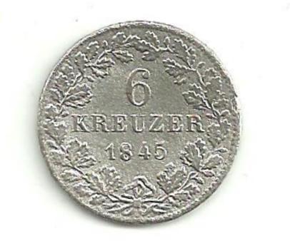 6 Krejcar Württembersko 1845 striebro - Numizmatika