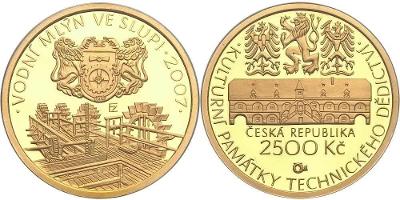 Zlatá mince 2500 Kč - VODNÍ MLÝN VE SLUPI - PROOF NEJLEPŠÍ CENA