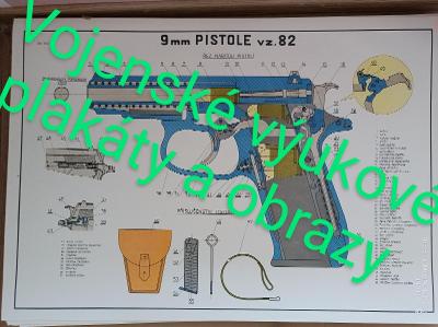 Pistole vz 82 9 mm Makarov výukový plakát ORIGINÁL cca 97 x 70 cm