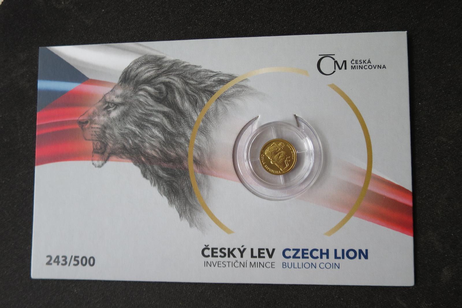 Zlatá minca 1/25oz Český lev 2019 číslovaný - Numizmatika