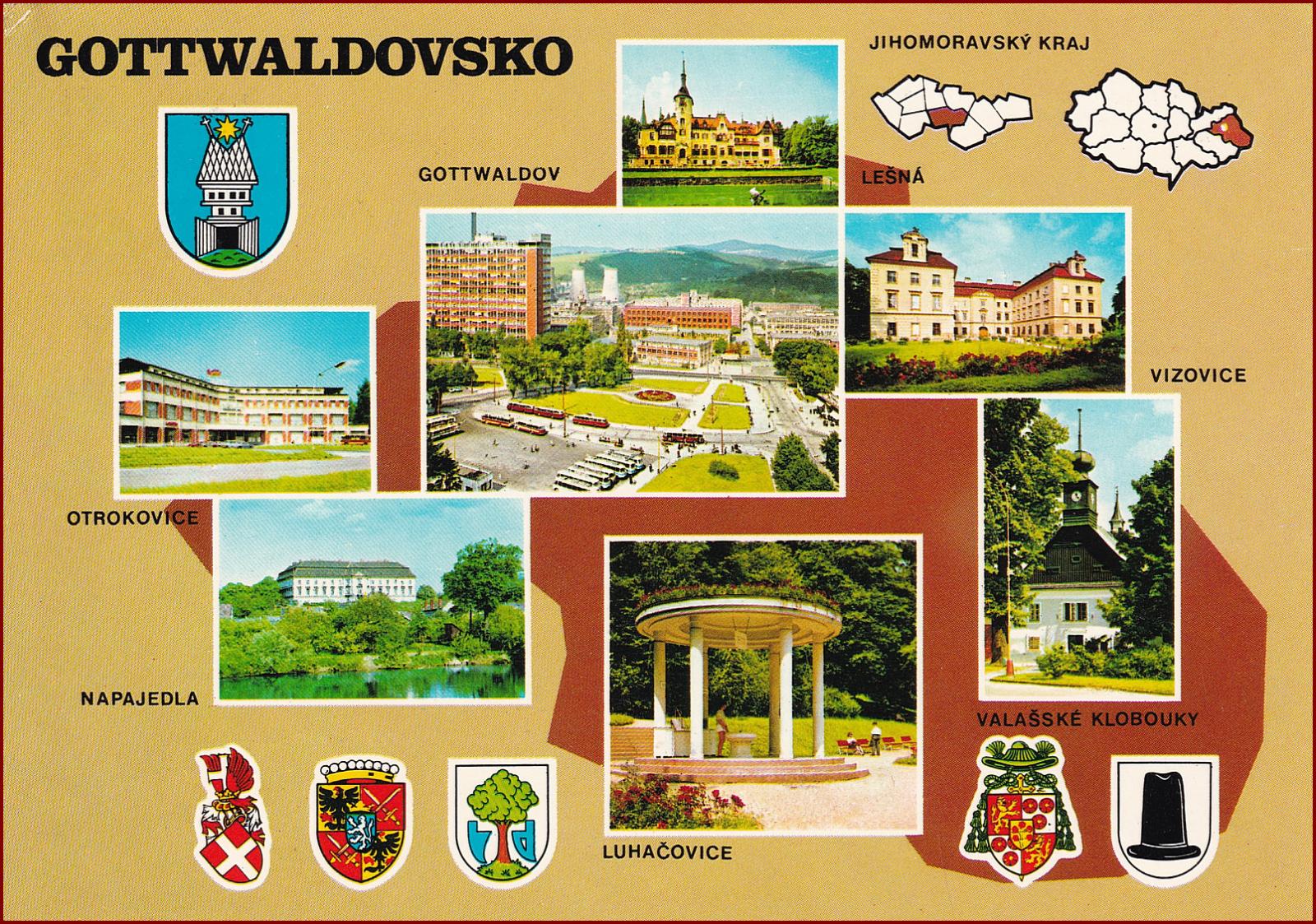 Zlín (Gottwaldov) a okolie * erb, heraldika, mapa, okienková * B1171 - Pohľadnice miestopis