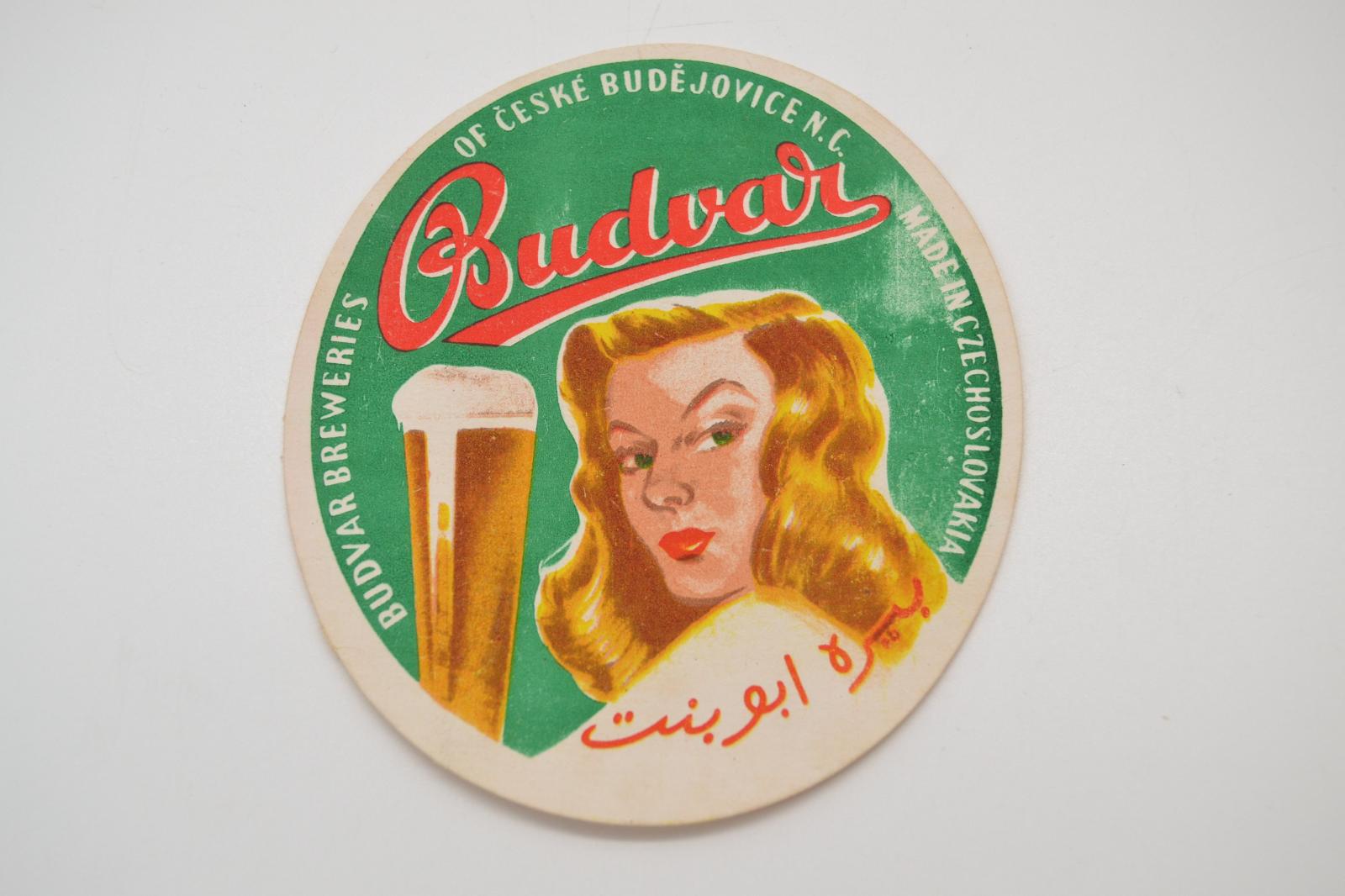 Pivná etiketa č.5 - Budvar - Export - nápisy v arabčine - Pivné etikety