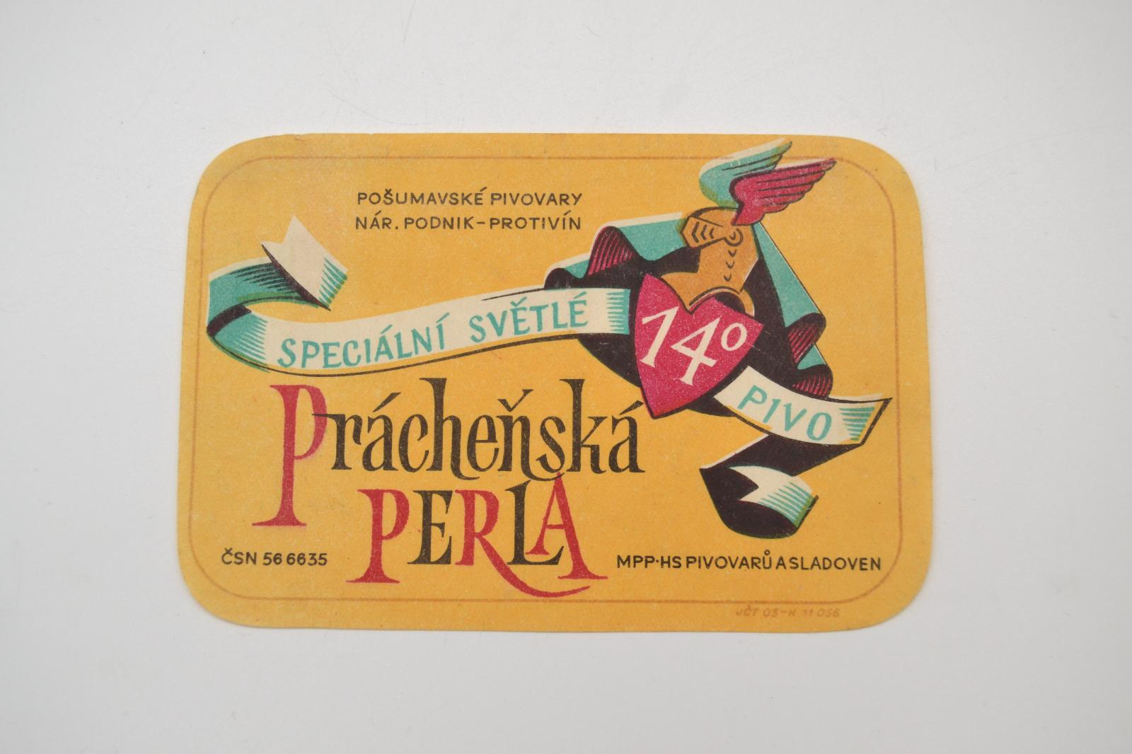 Pivná etiketa č.18 - Protivín - Prácheňská perla - špeciálna 14° - Pivné etikety