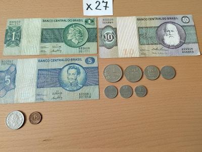 Sada mincí a bankovek Brazílie 1967 1969 1970 pavool X27
