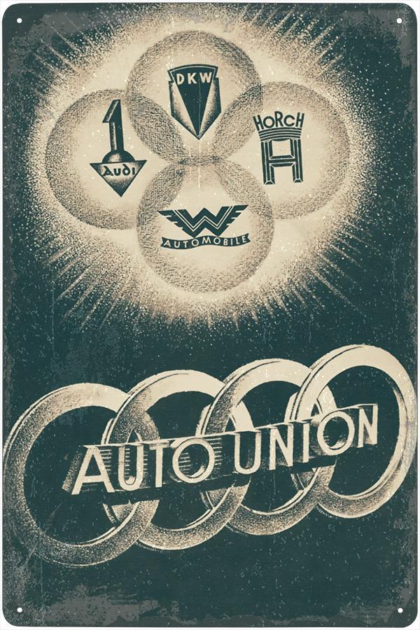 plechová ceduľa - Auto Union (Audi) - Logo - Auto-moto