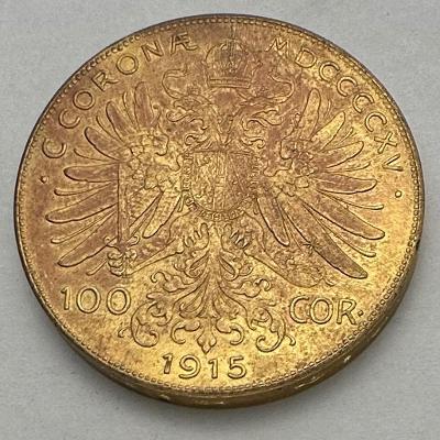 Rakousko Uhersko FJI. Odražek 100 Koruna 1915 bronz zlaceno