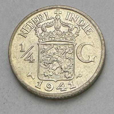 Holandsko INDONESIE Ag.1/4 gulden 1941 P královna WILHELMINA stav!!