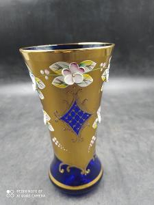 Sklěněná váza ručně malovaná, Nový Bor, 14x7,5 cm (20419)