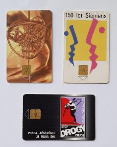 3 x telefonní karty, Drogy,150 let Siemens, Telecom, zachovalé