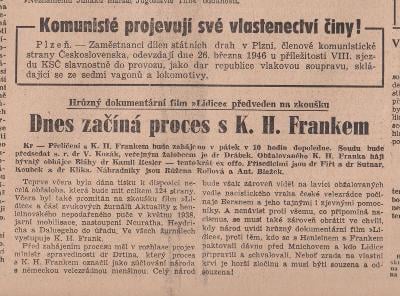 Rudé Právo a soud s K. H. Frankem, 1946  