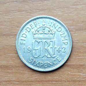 Velká Británie, Six Pence,1942, Stříbrná