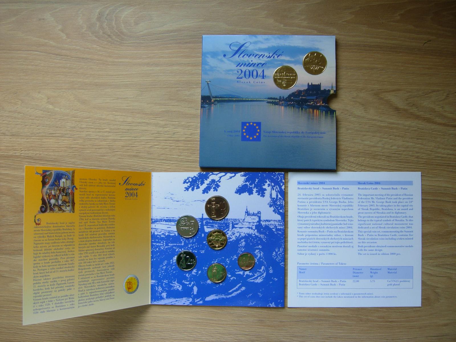 Súprava mincí SR - Vstup do EÚ - Bush - Putin 2004 - Zberateľstvo