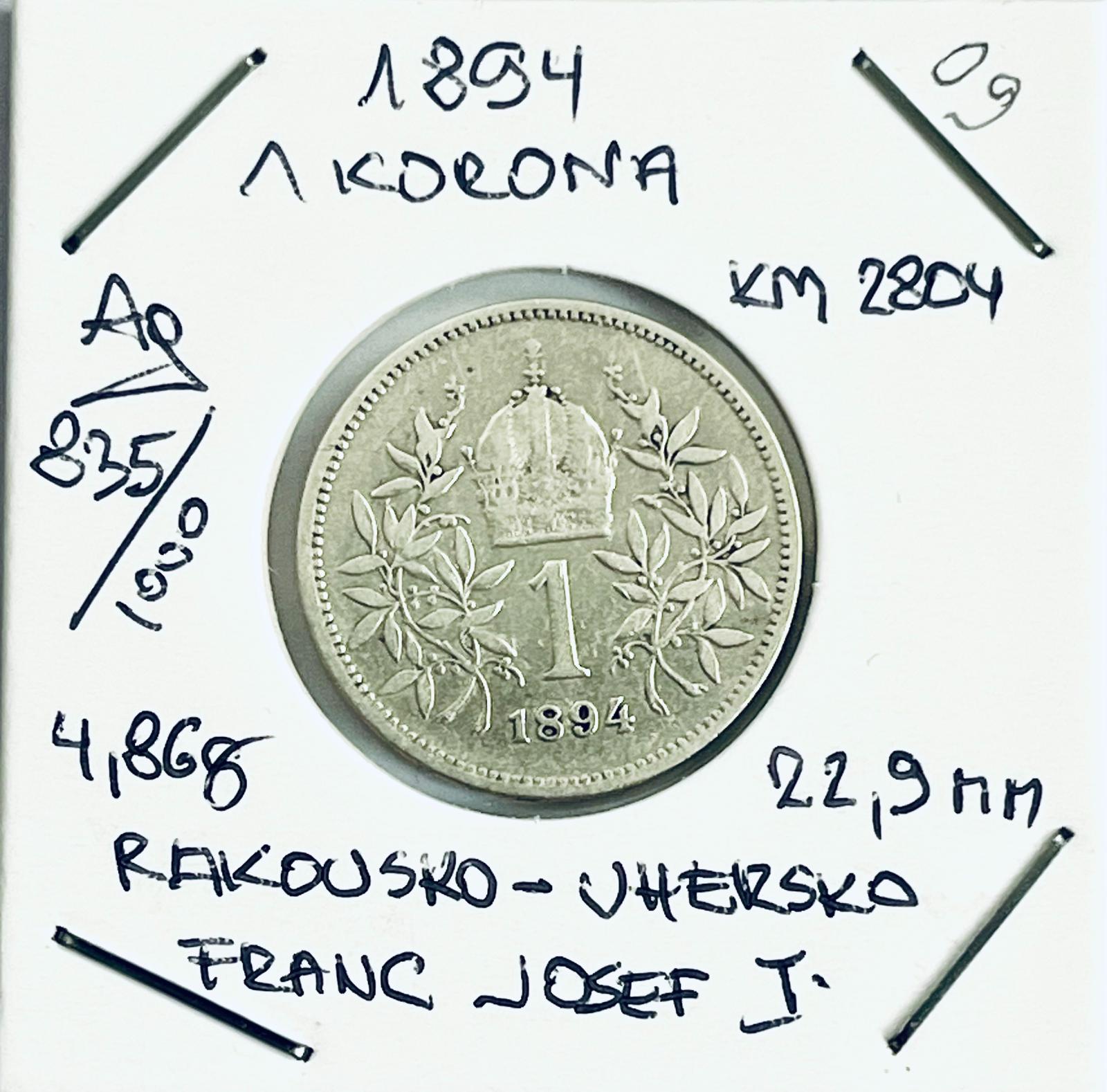 09_ 1 korona 1894 - Numizmatika