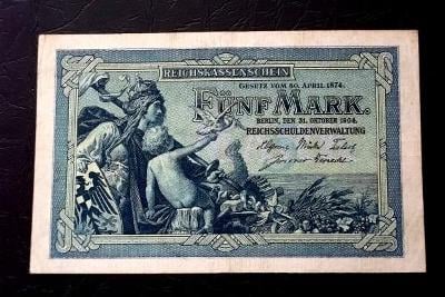 bankovka 5 Marek 1904 Německo   -Germánie se štítem s Orlicí pěkná