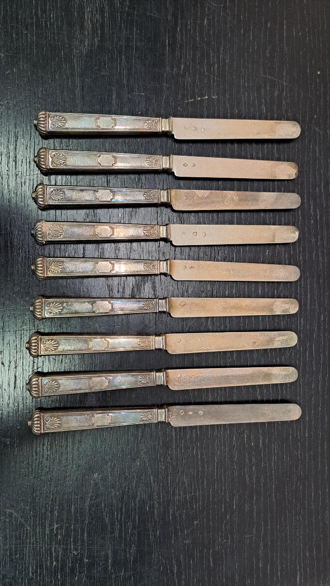 Starožitné celo strieborné nože 19 st. 6620 - Starožitnosti
