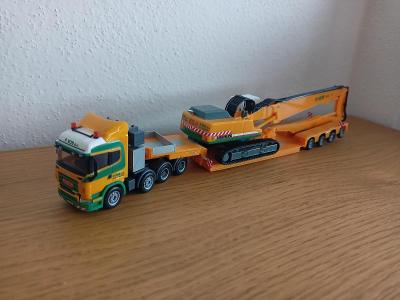 Herpa Scania těžký transport a náklad velký bagr P. VOS