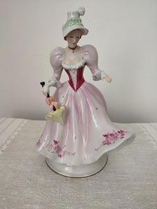 Royal dux dáma s dáždnikom ružová porcelánová soška