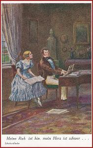 Hudební motiv * Franz Schubert, klavír, noty, hudebník, žena * M4116