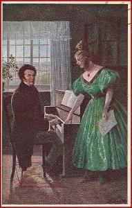 Hudební motiv * Franz Schubert, klavír, noty, hudebník, žena * M4118
