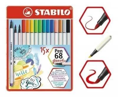 STABILO Pen 68 brush púzdro kovové 15ks