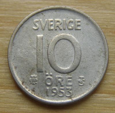 Mince Ag - Švédsko 1953; 10 öre; stav viz fota; ČTĚTE POPIS!